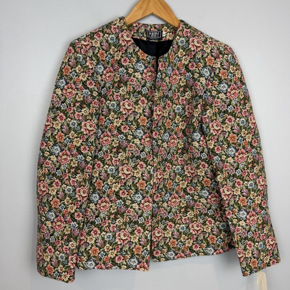 Vtg Floral Tapestry Blazer Jacket Womens Size 16 Mikabe Cottagecore Career NWT
